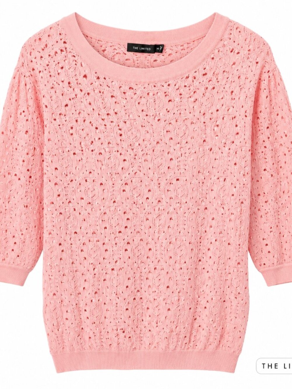 The Limited - Pink Eyelet Pointelle Knit Short Sleeve Sweater Top - Sz XS - EUC
